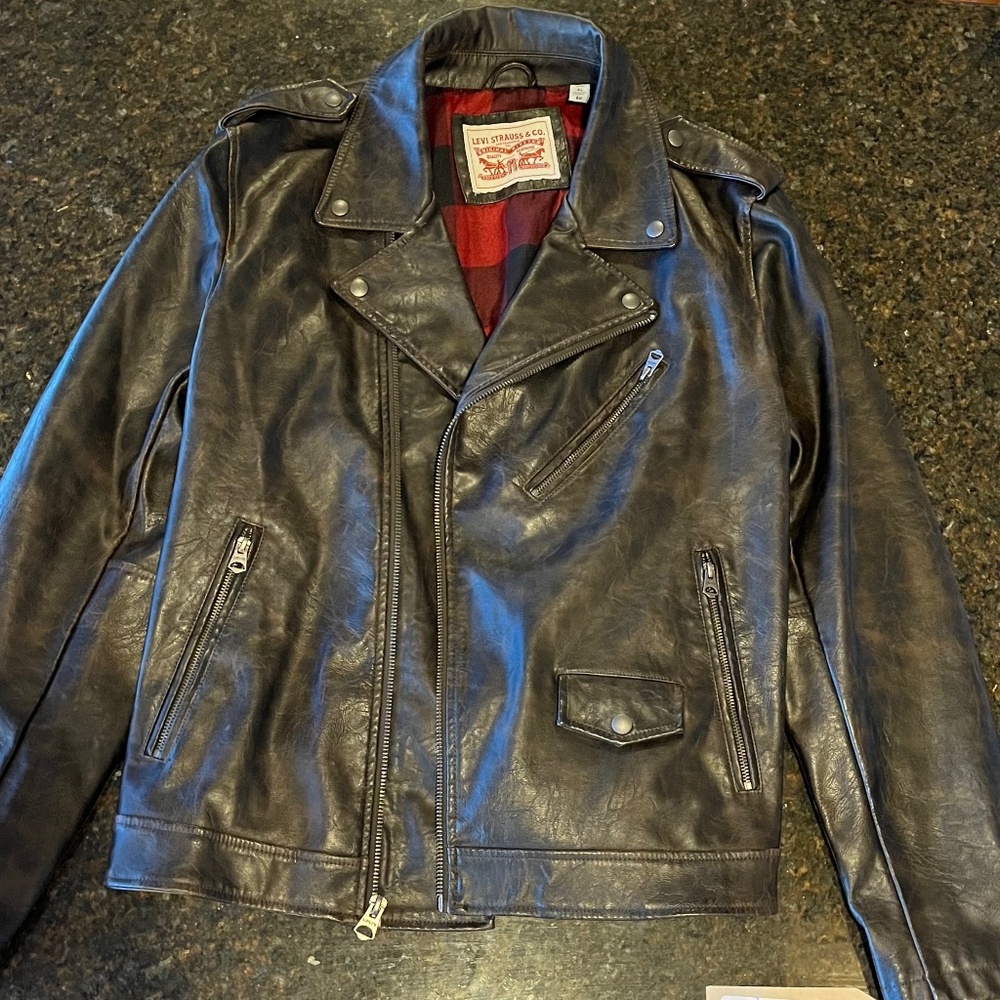 Levi’s Mens Vintage Brown Faux Leather Moto XL Jacket